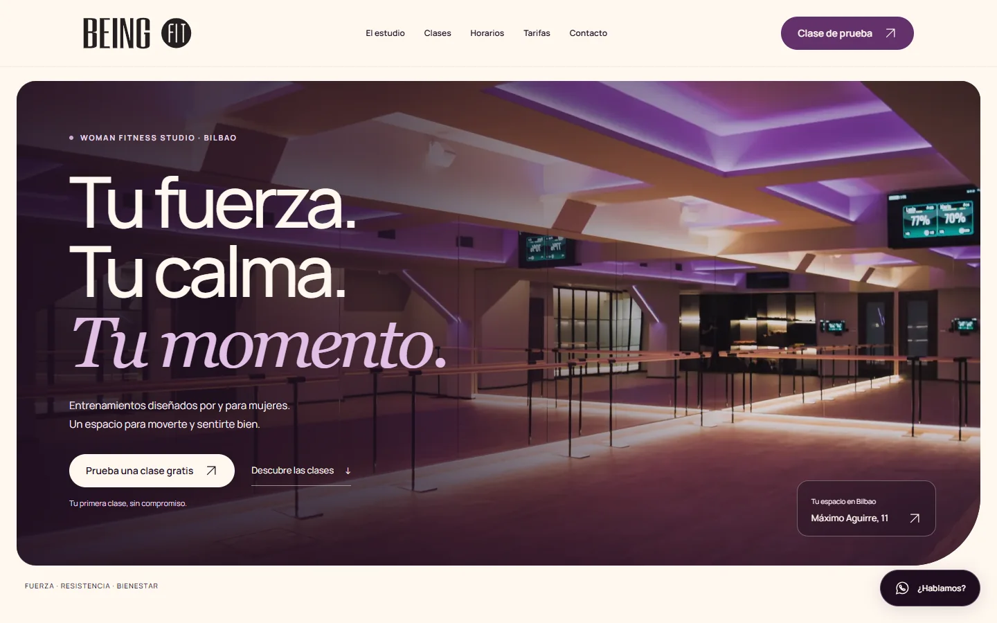 Captura de la web de Being Fit, Woman Fitness Studio