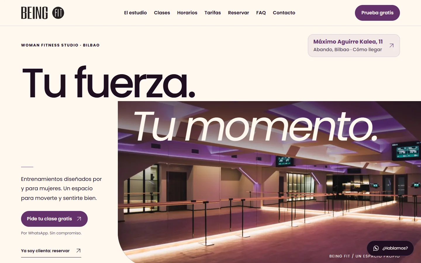 Portada pública de Being Fit con la presentación del estudio fitness de Bilbao